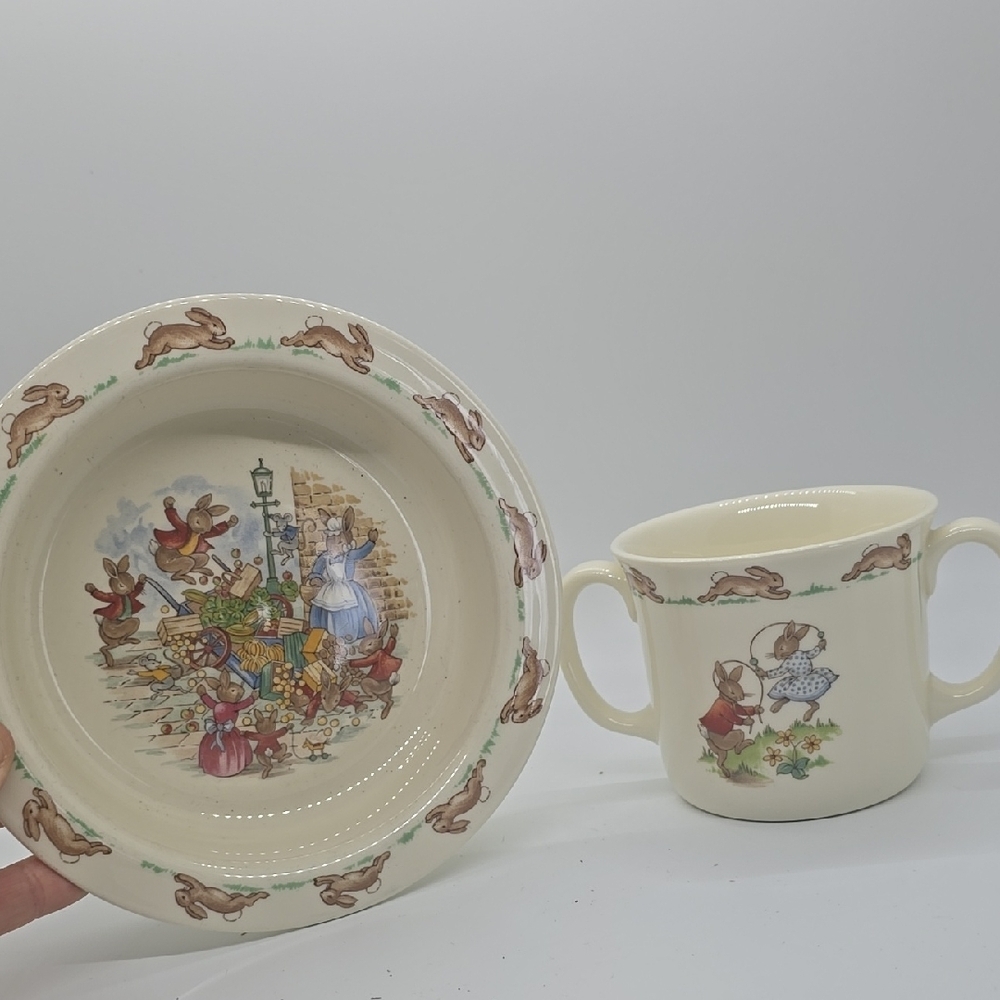 Vintage Royal Doulton, England ‘Bunnykins’ Double Handled Mug & Bowl